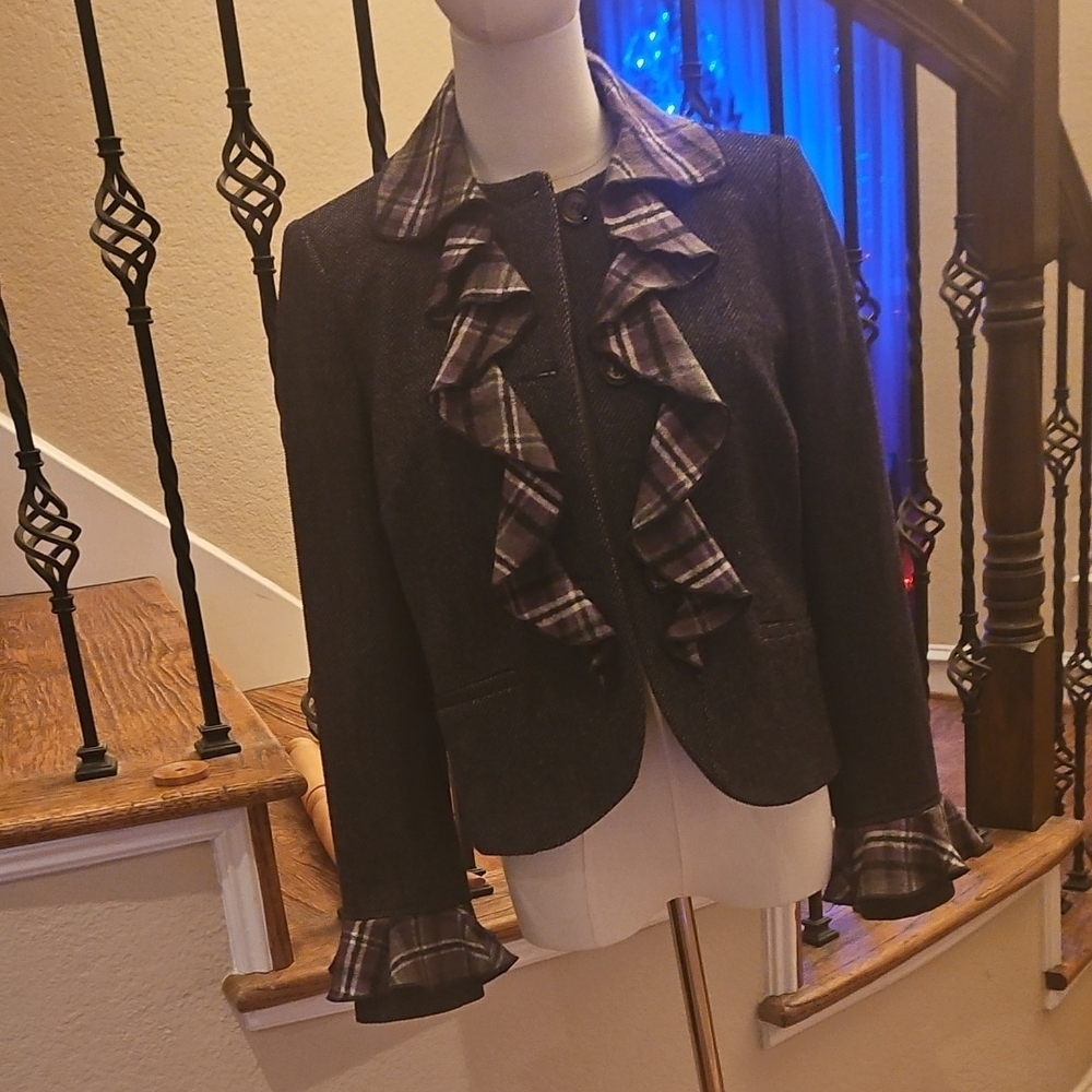 Love Moschino Black Blazer with Plaid Ruffles
